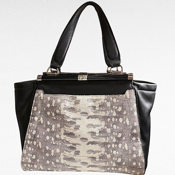 Diane von Furstenberg 440 Breakaway Black White Embossed Leather Satchel - Picture 2 of 15